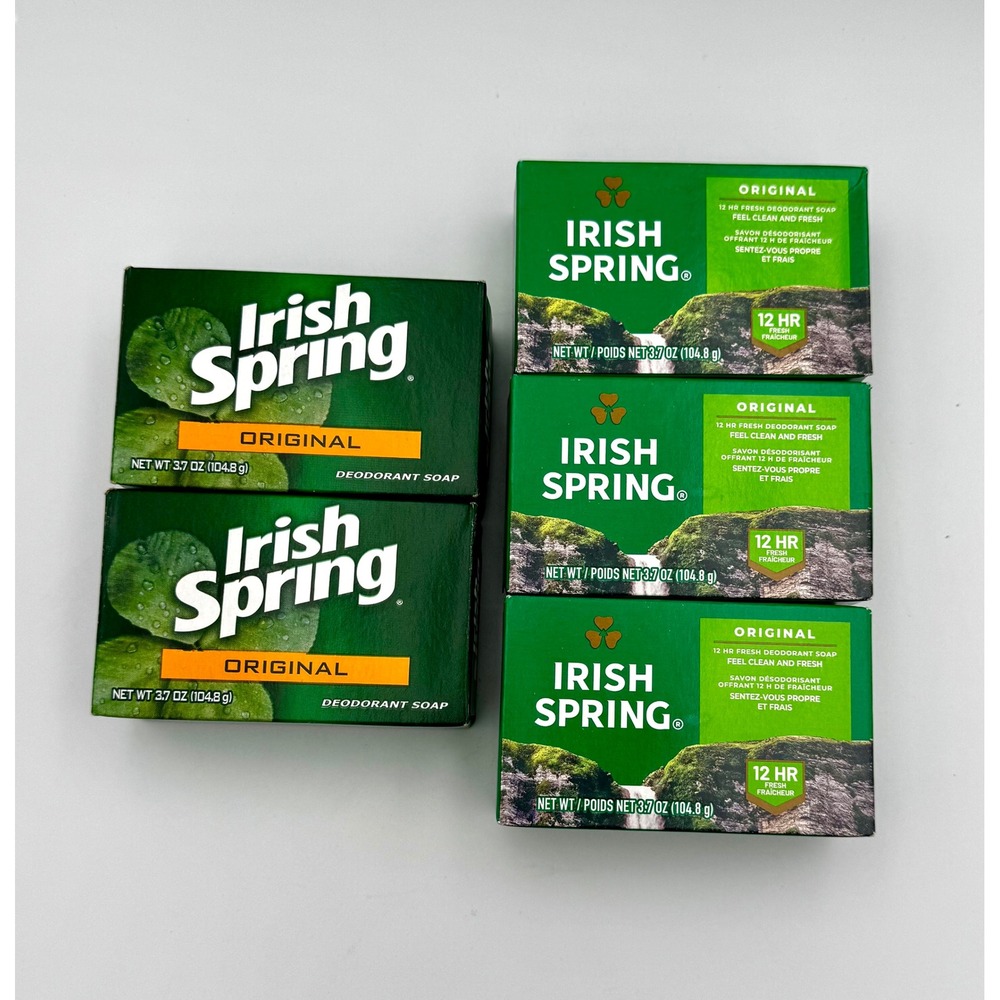 Lot of 5 Irish Spring Original Bar Soap - Rare Old Formula No Flaxseed Oil